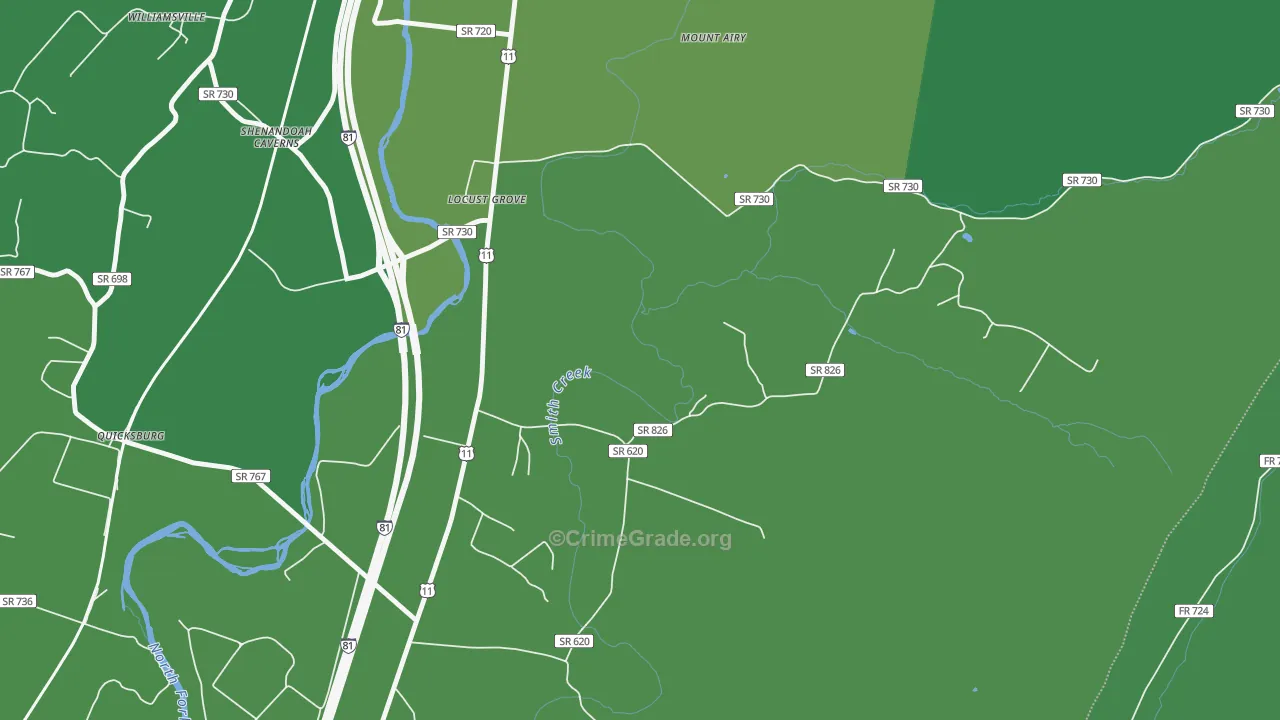 Shenandoah Caverns, VA Map of Vehicle Theft Rates