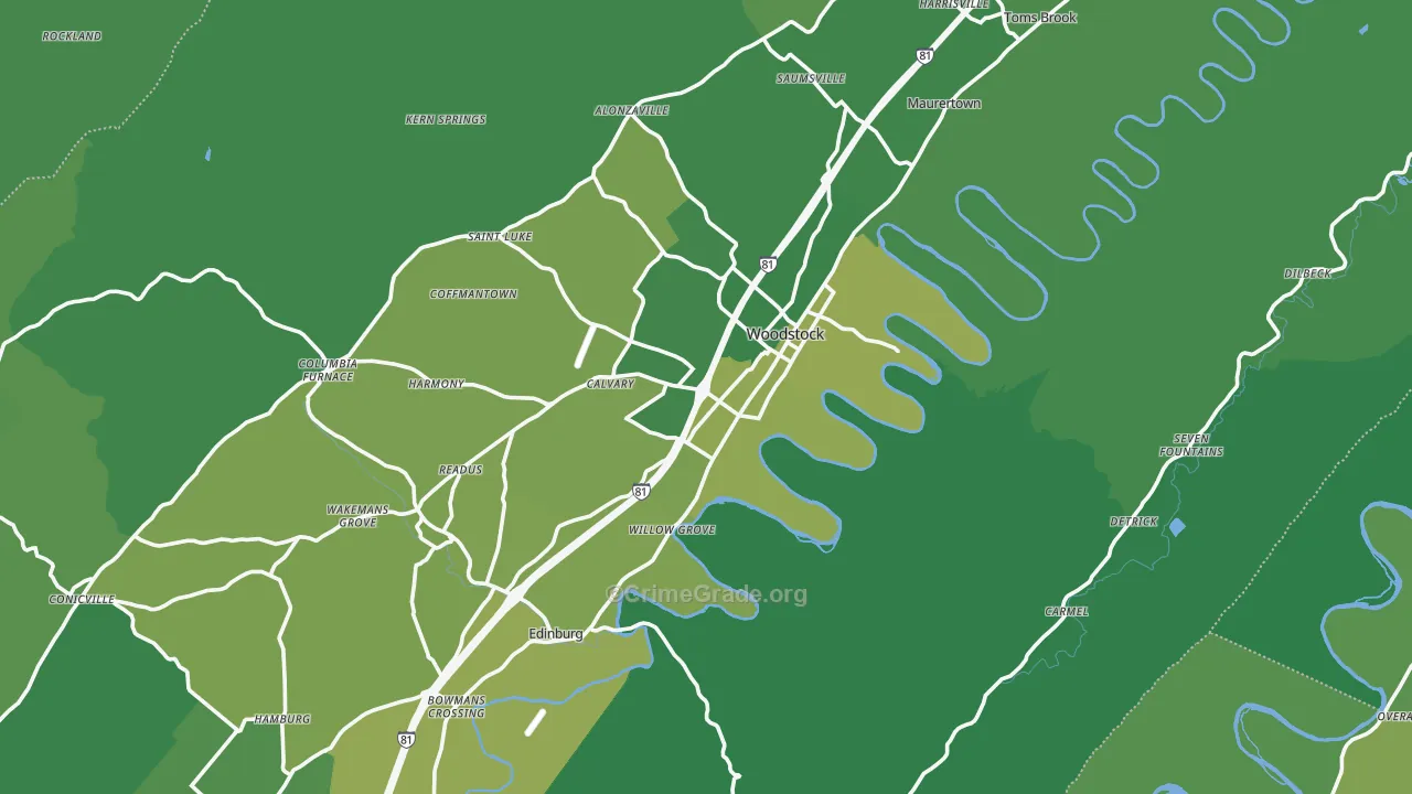 Shenandoah County, VA Map of Vehicle Theft Rates