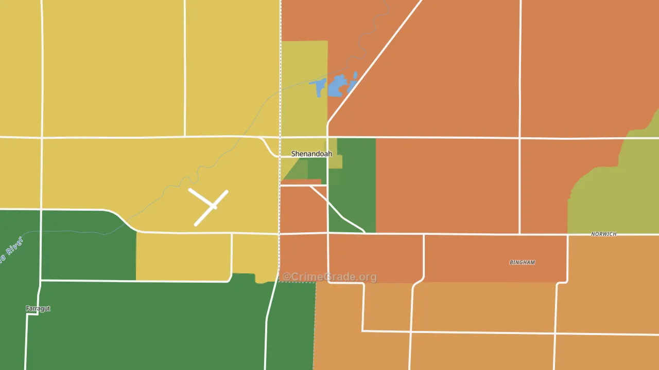 Shenandoah, IA Map of Vehicle Theft Rates