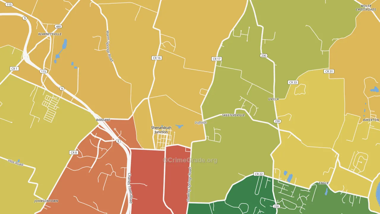 Shenandoah Junction, WV Map of Vehicle Theft Rates