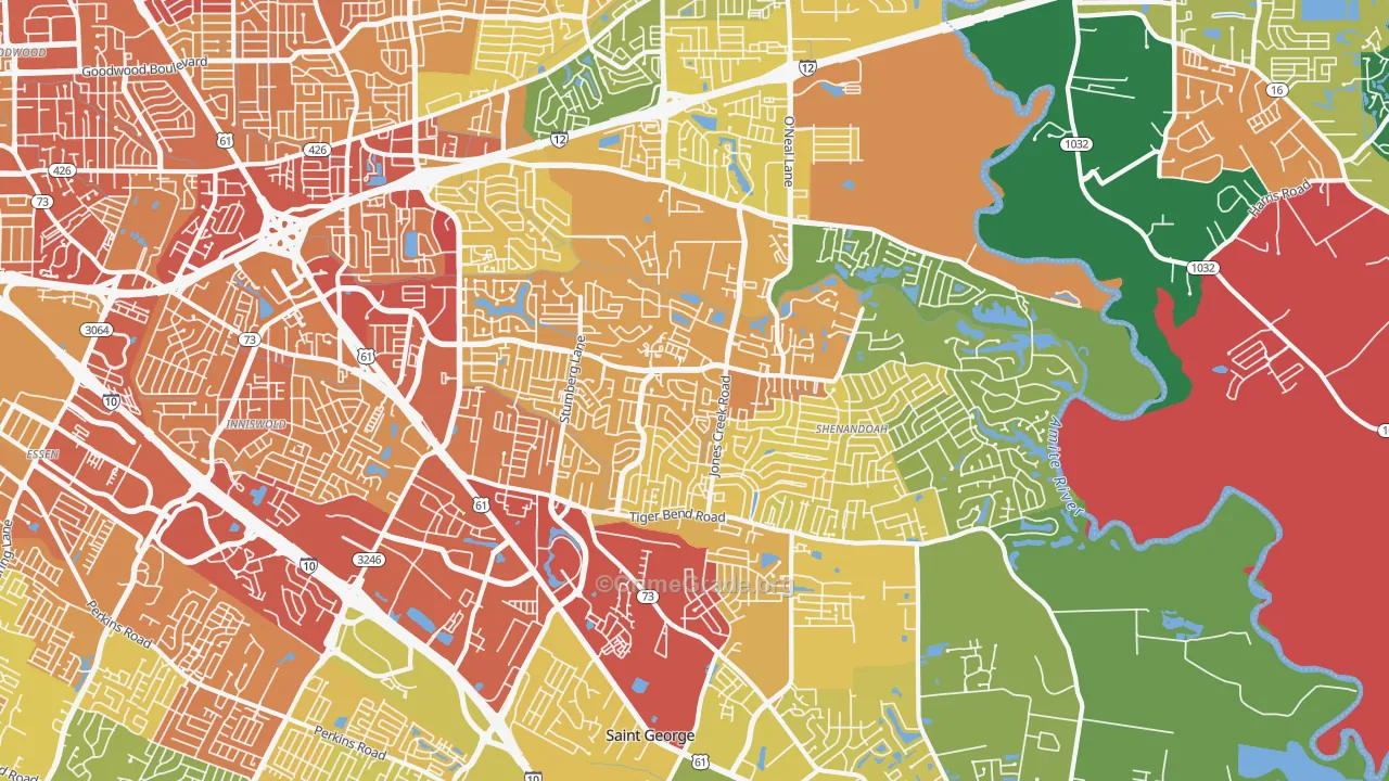 Shenandoah, LA Map of Vehicle Theft Rates