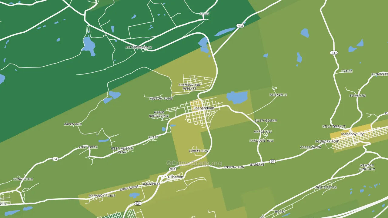 Shenandoah, PA Map of Vehicle Theft Rates