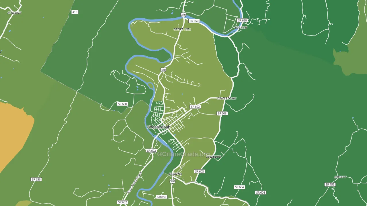 Shenandoah, VA Map of Vehicle Theft Rates