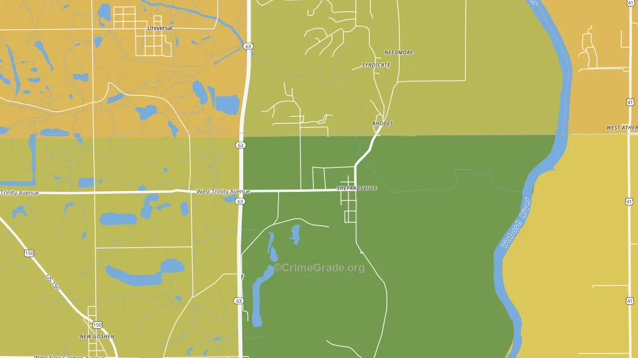 Shepardsville, IN Map of Vehicle Theft Rates