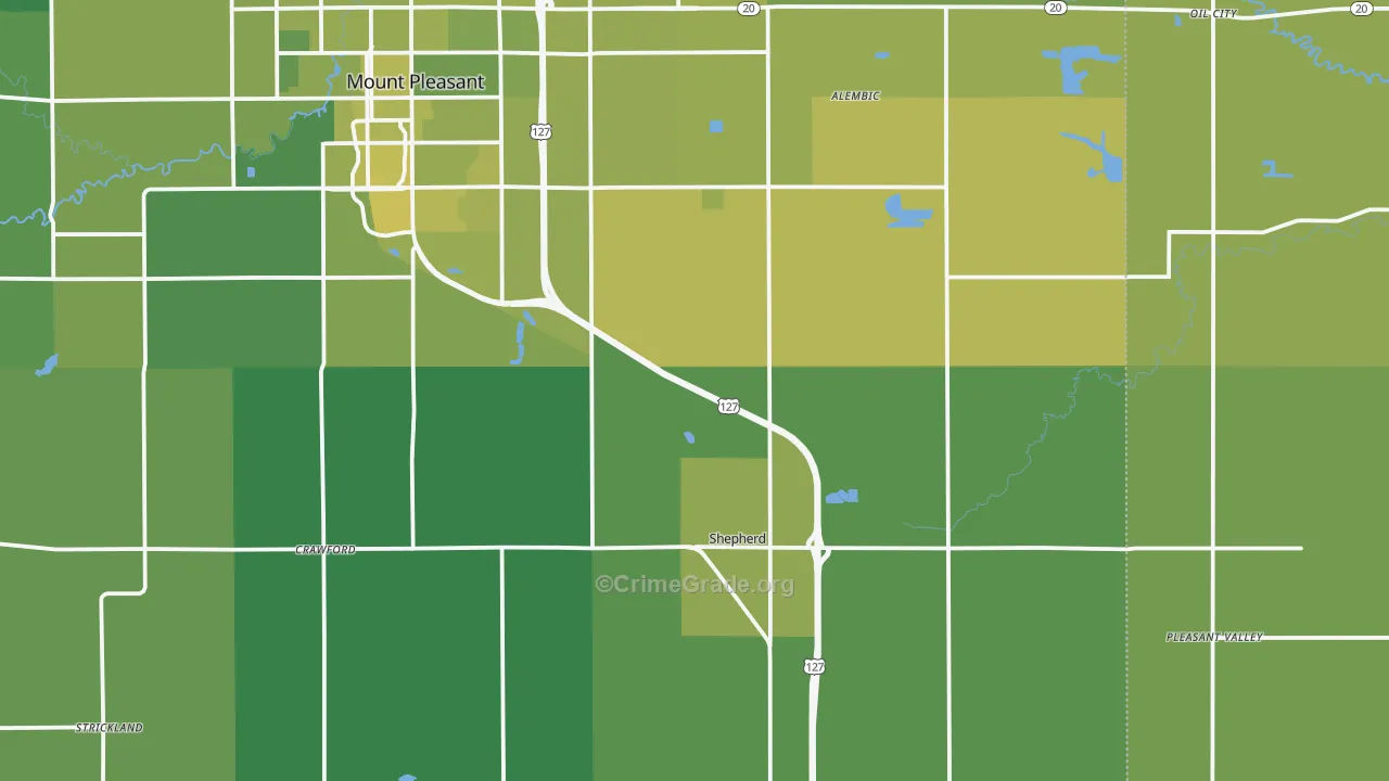 Shepherd, MI Map of Vehicle Theft Rates
