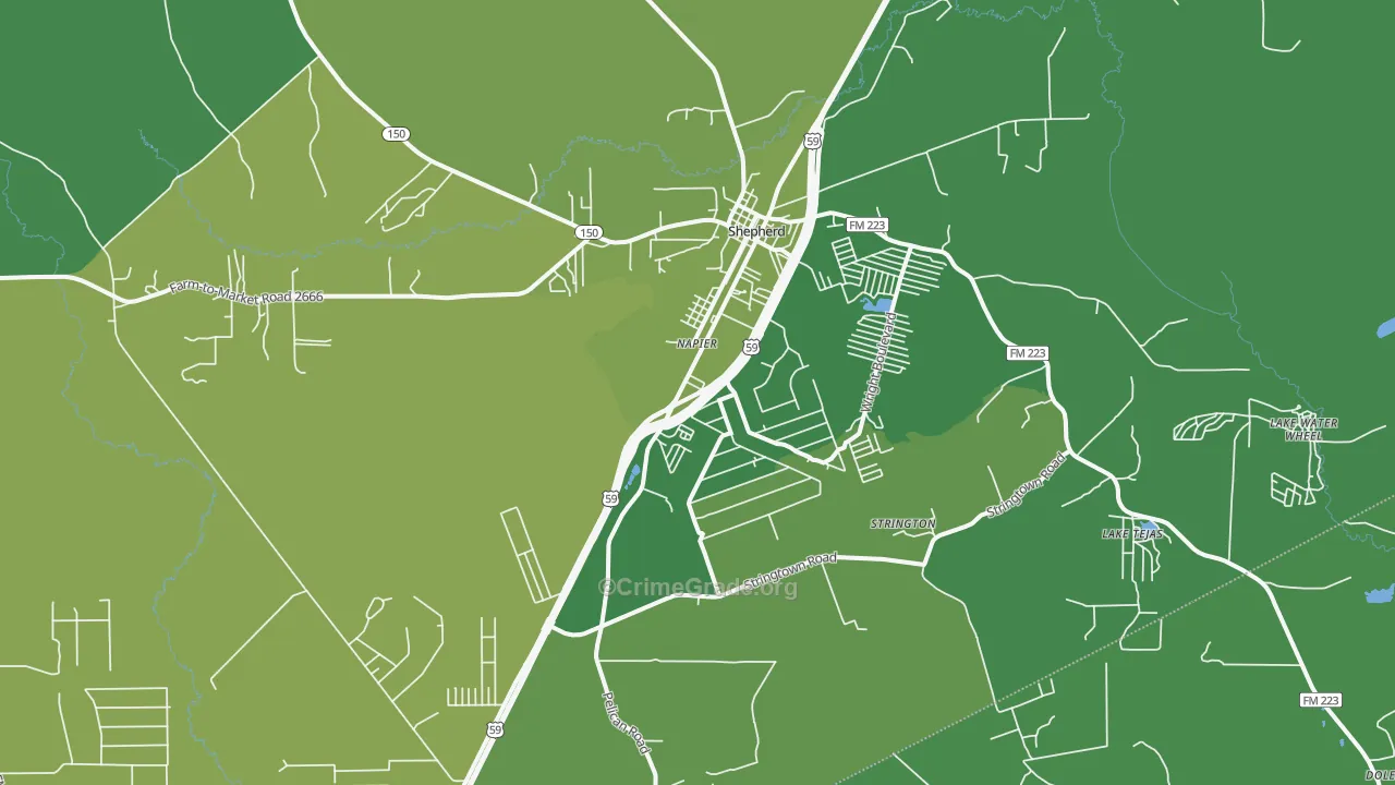 Shepherd, TX Map of Vehicle Theft Rates