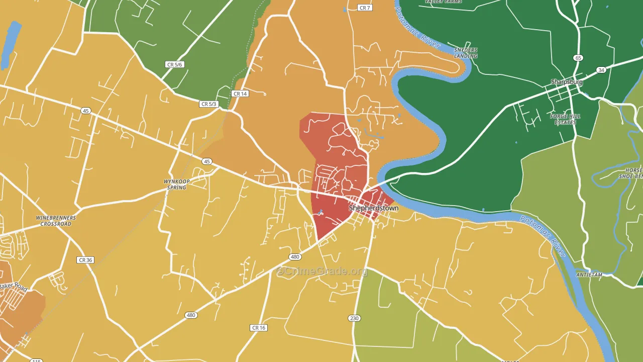 Shepherdstown, WV Map of Vehicle Theft Rates