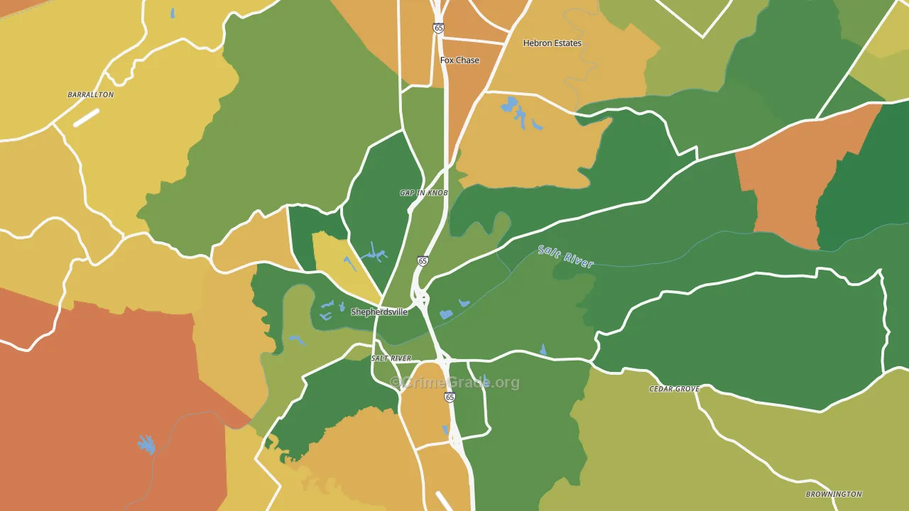 Shepherdsville, KY Map of Vehicle Theft Rates