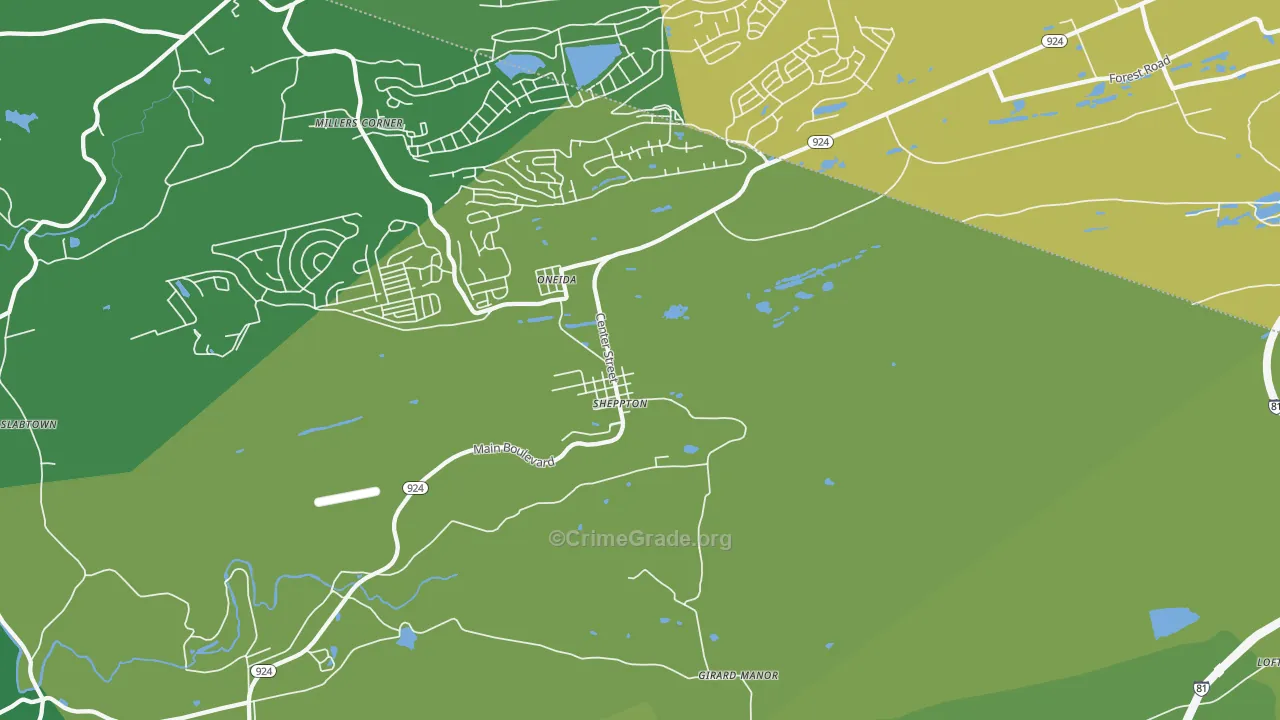 Sheppton, PA Map of Vehicle Theft Rates