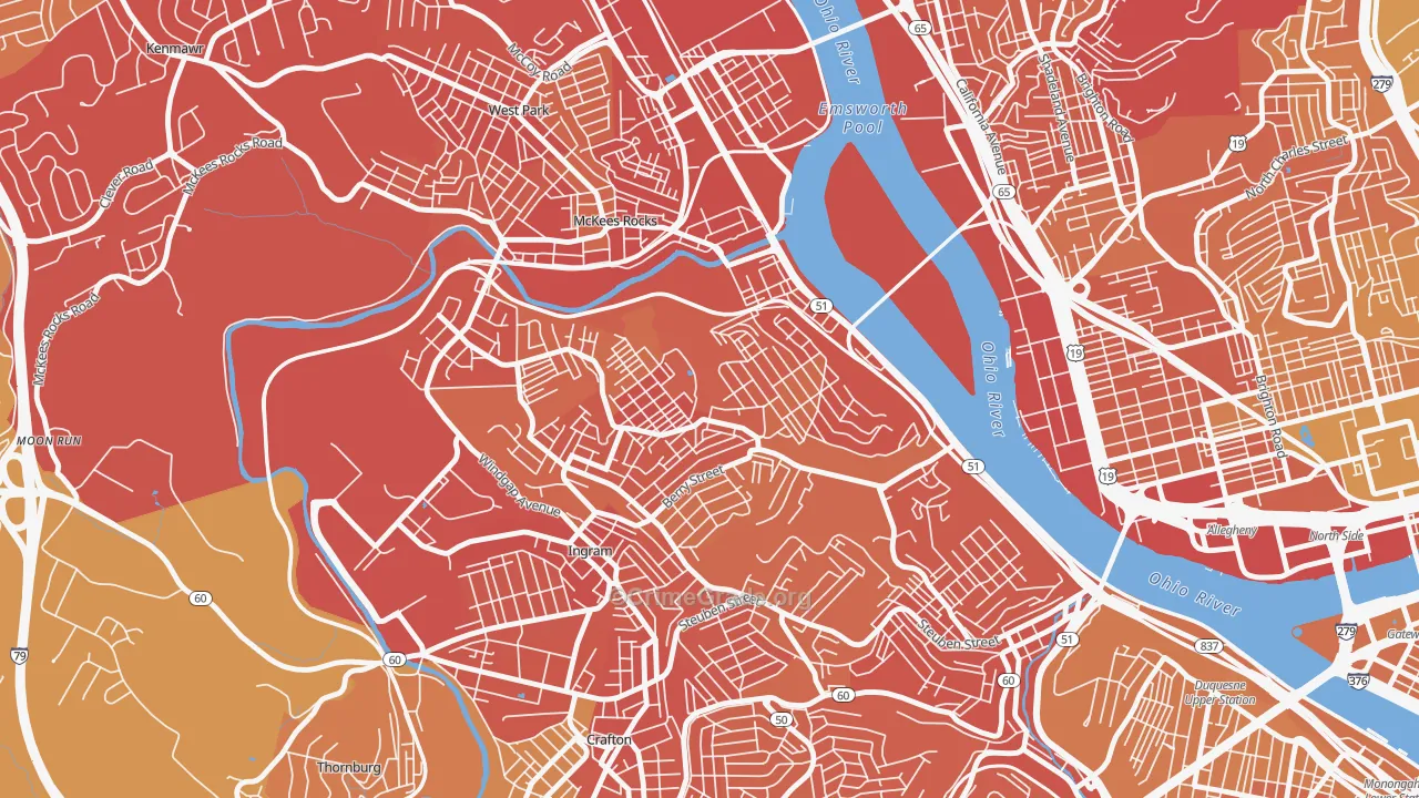 Sheraden, Pittsburgh, PA Map of Vehicle Theft Rates