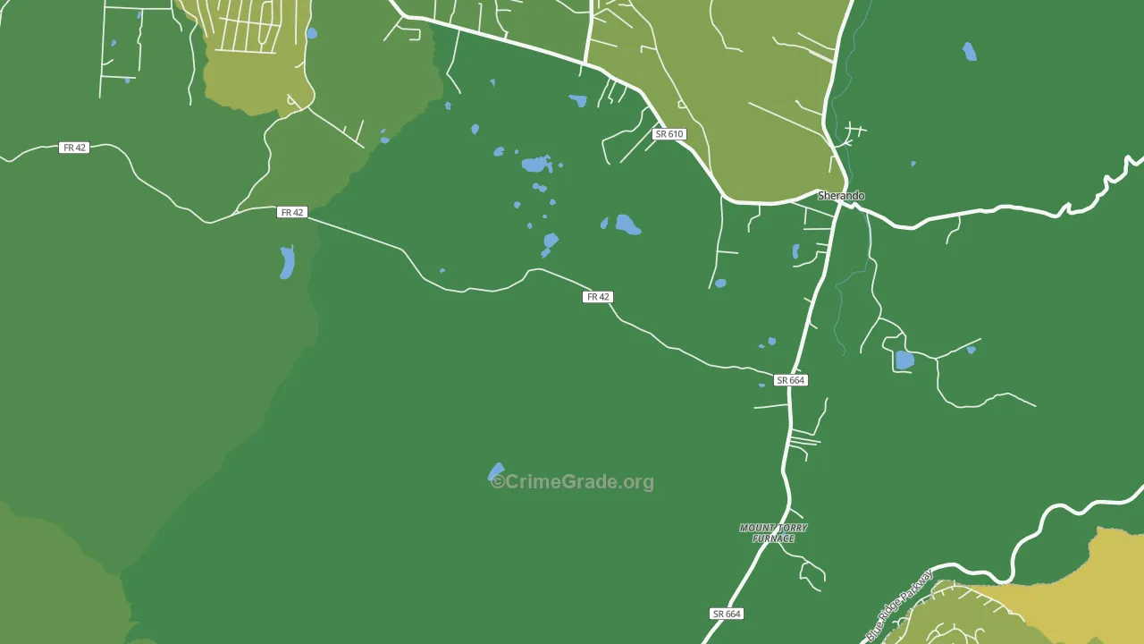 Sherando, VA Map of Vehicle Theft Rates