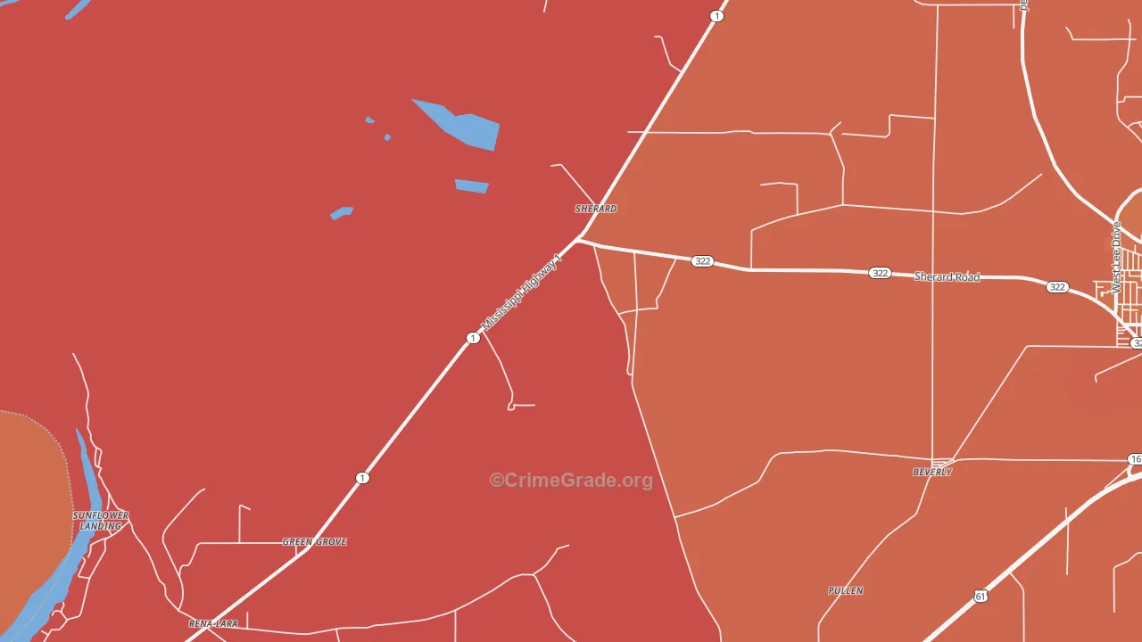 Sherard, MS Map of Vehicle Theft Rates