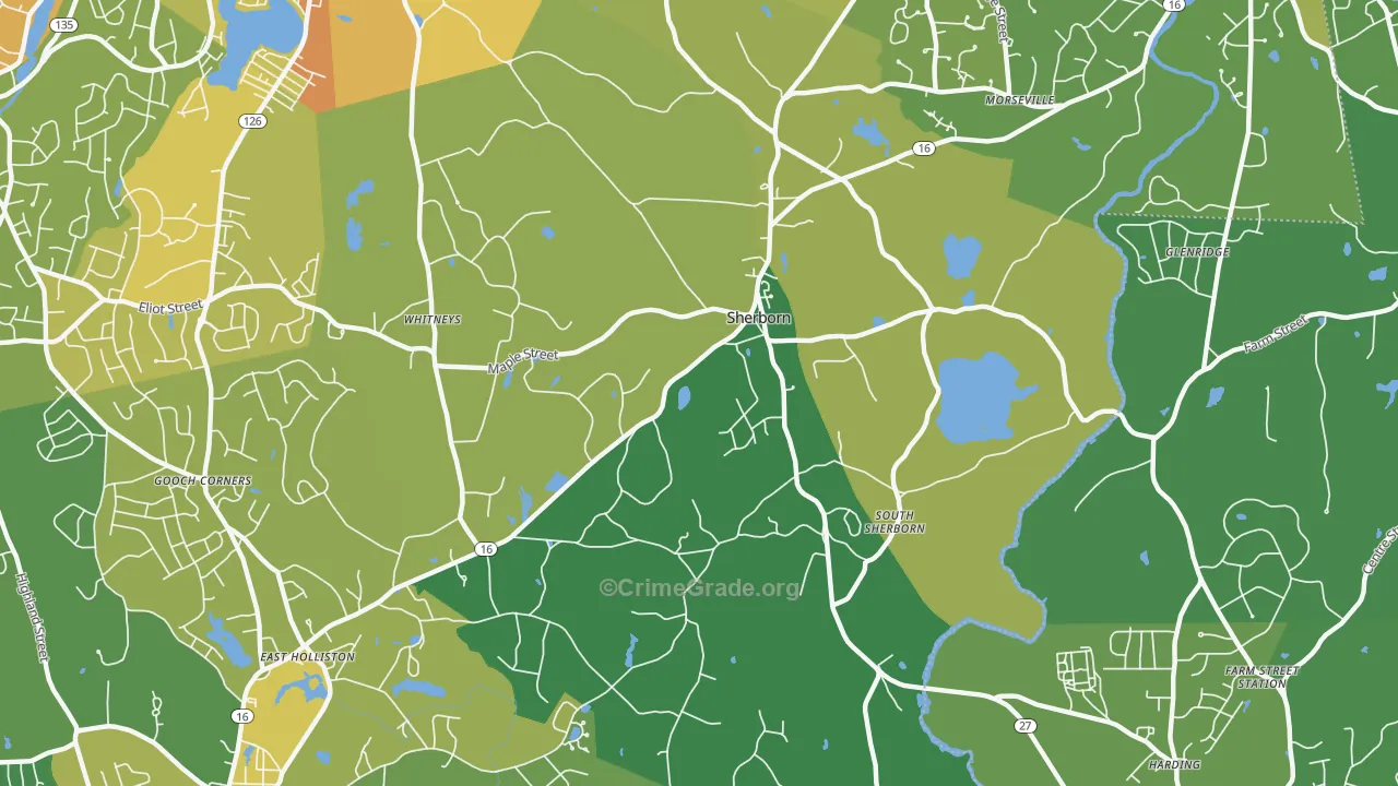 Sherborn, MA Map of Vehicle Theft Rates