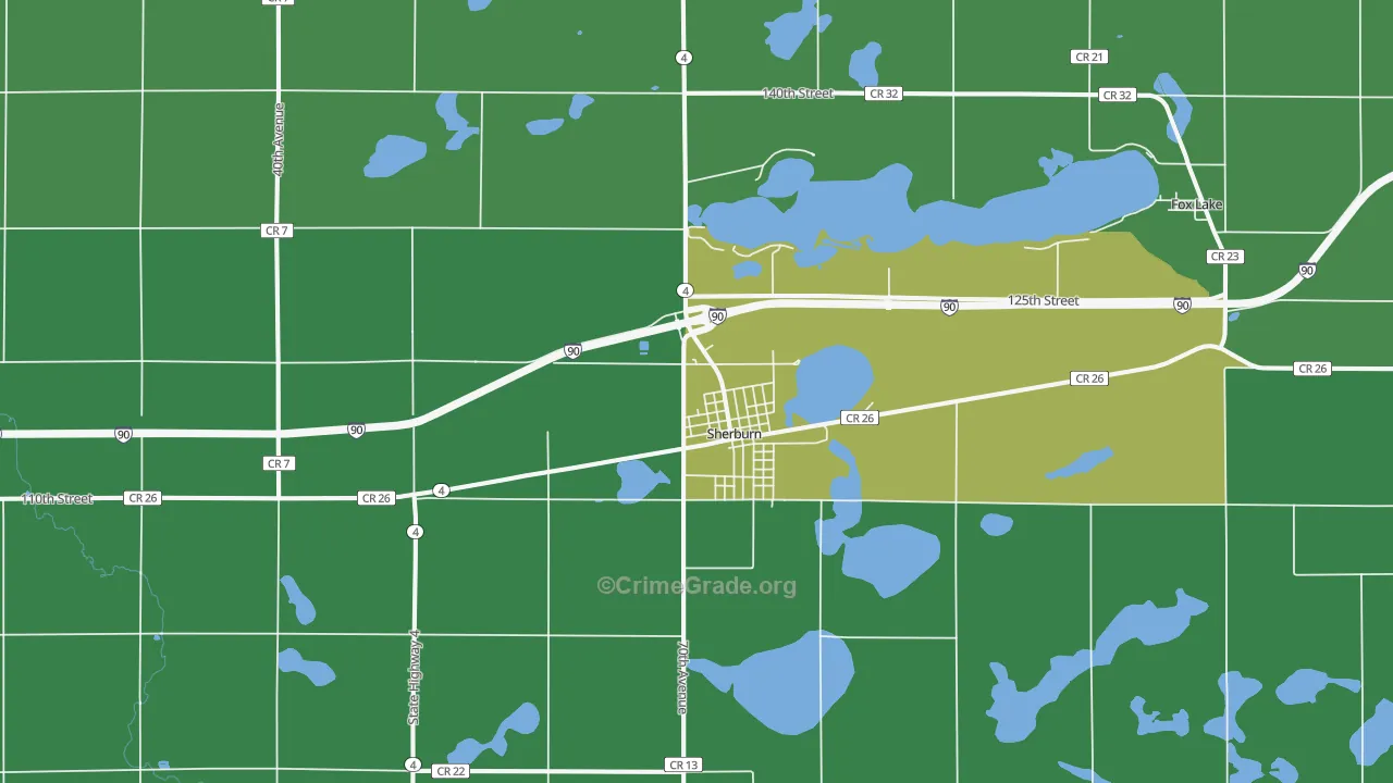 Sherburn, MN Map of Vehicle Theft Rates