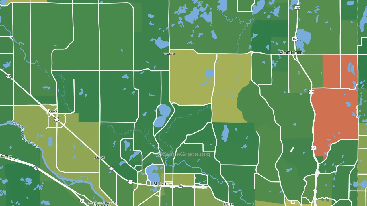 Sherburne County, MN Map of Vehicle Theft Rates