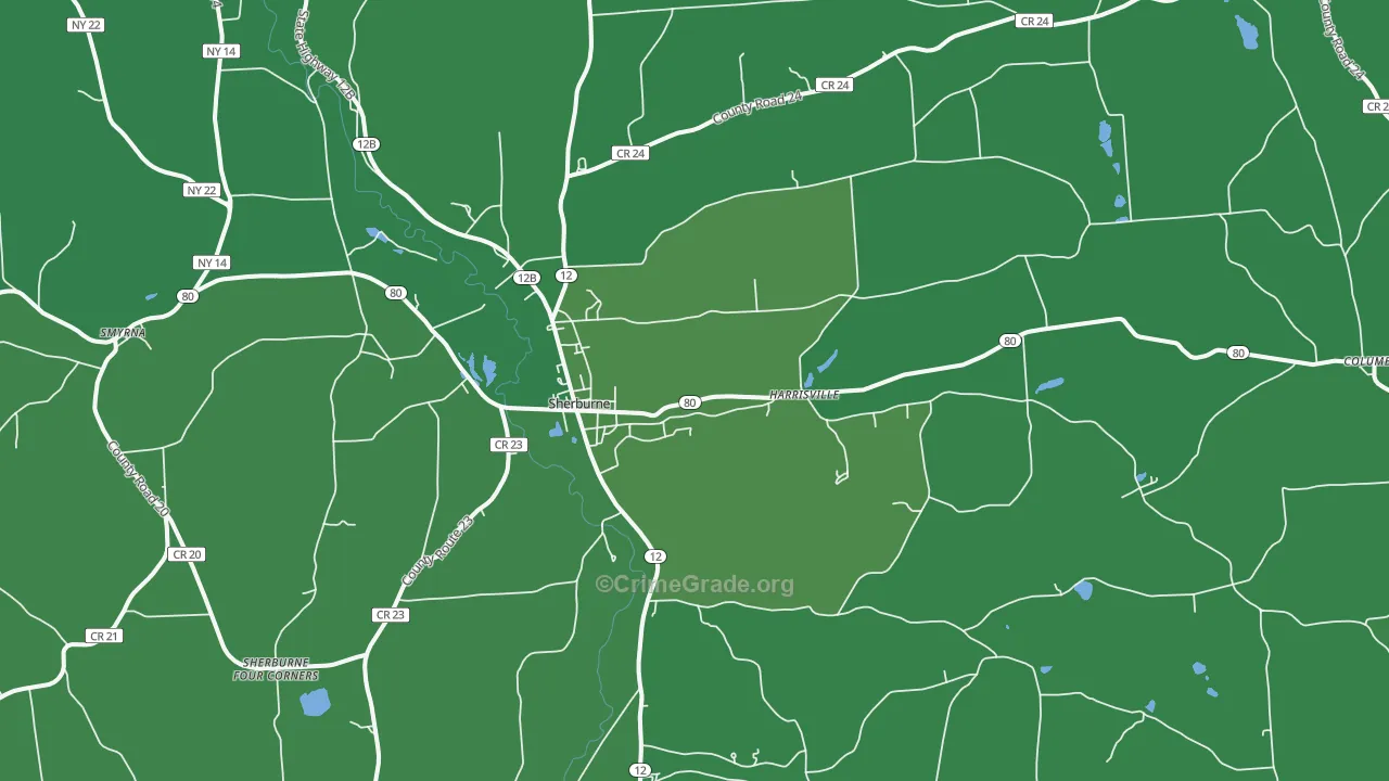 Sherburne, NY Map of Vehicle Theft Rates