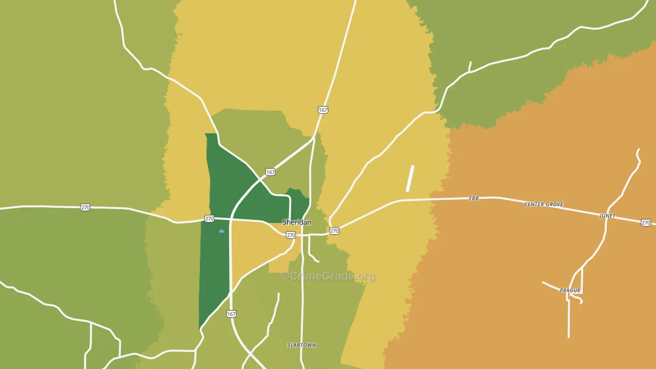 Sheridan, AR Map of Vehicle Theft Rates