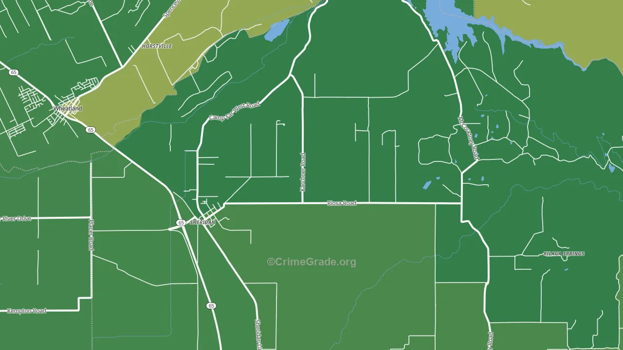 Sheridan, CA Map of Vehicle Theft Rates
