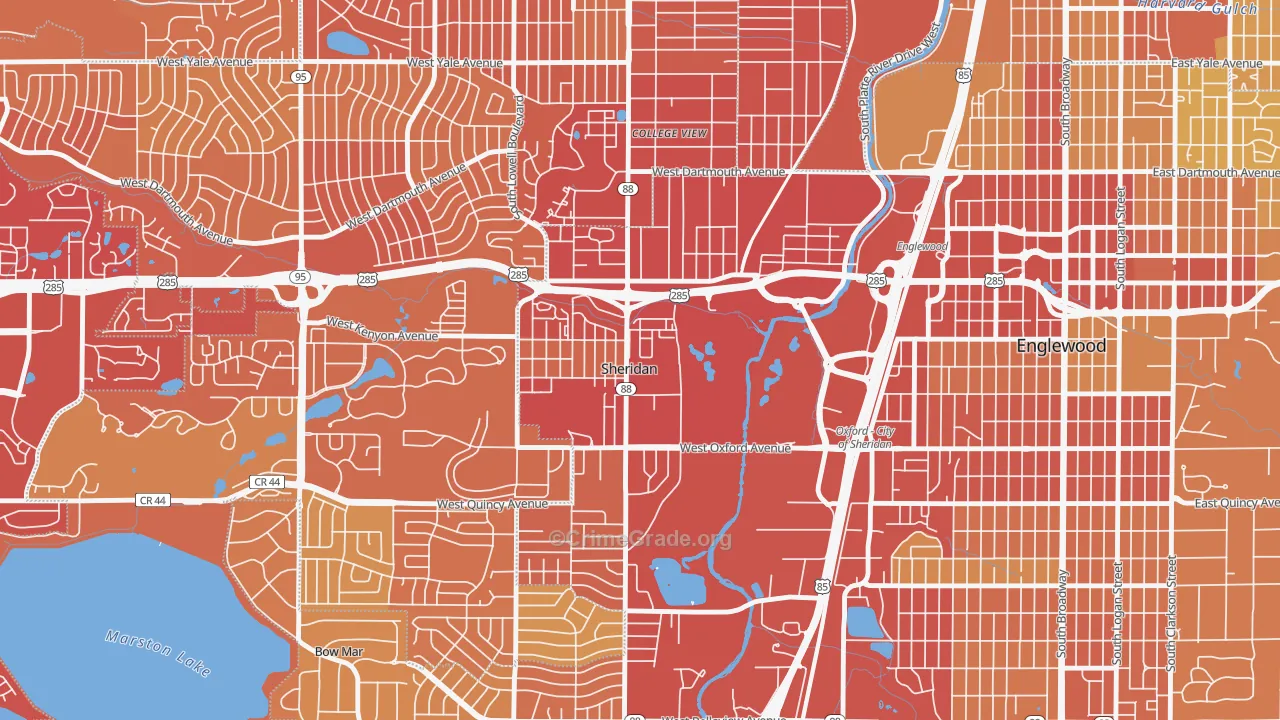 Sheridan, CO Map of Vehicle Theft Rates