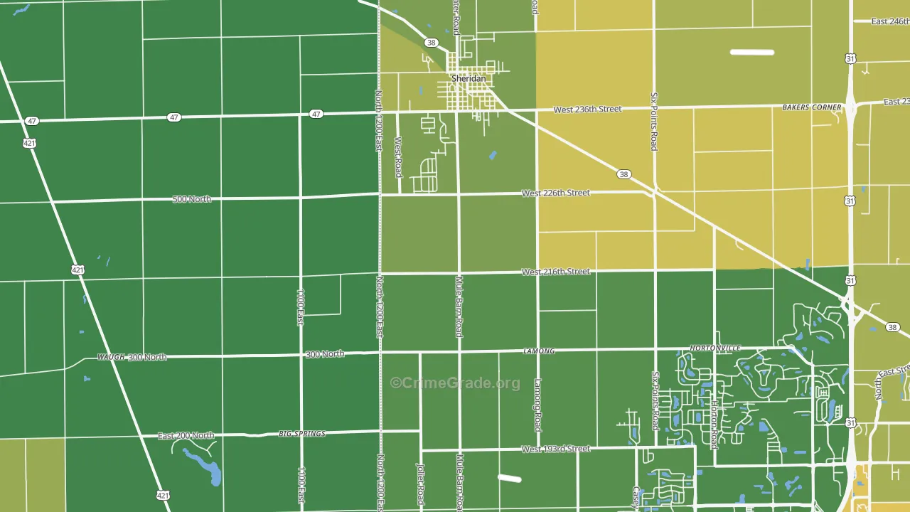 Sheridan, IN Map of Vehicle Theft Rates