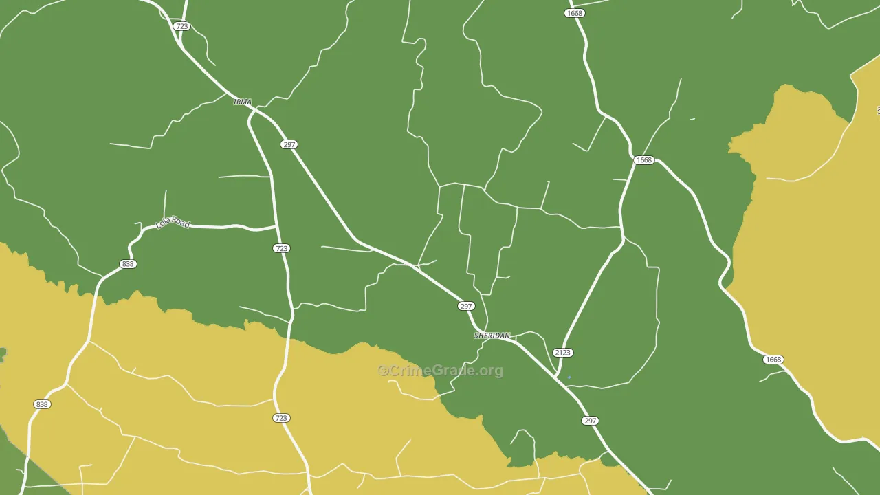 Sheridan, KY Map of Vehicle Theft Rates