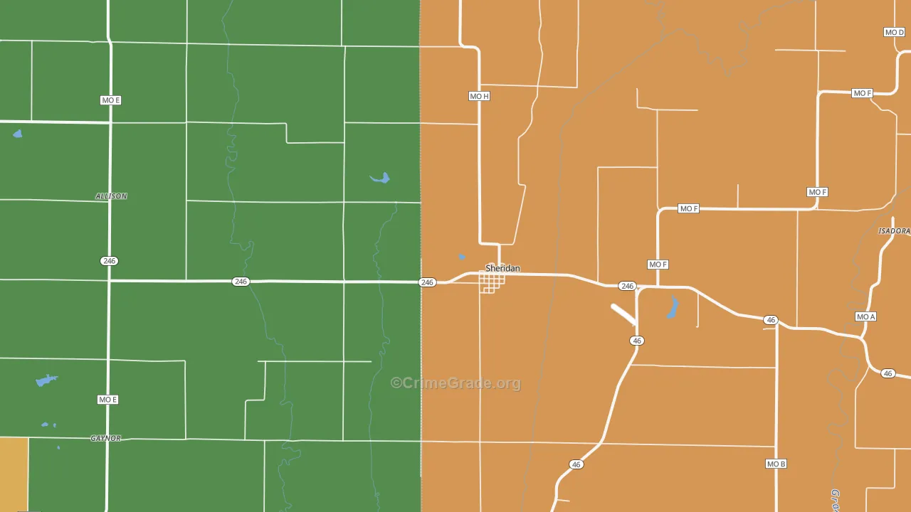 Sheridan, MO Map of Vehicle Theft Rates