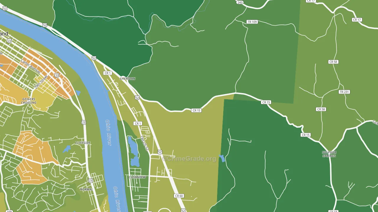 Sheridan, OH Map of Vehicle Theft Rates