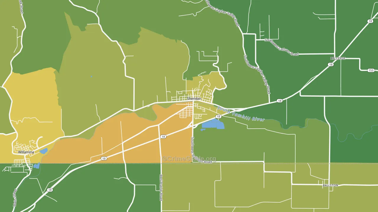 Sheridan, OR Map of Vehicle Theft Rates