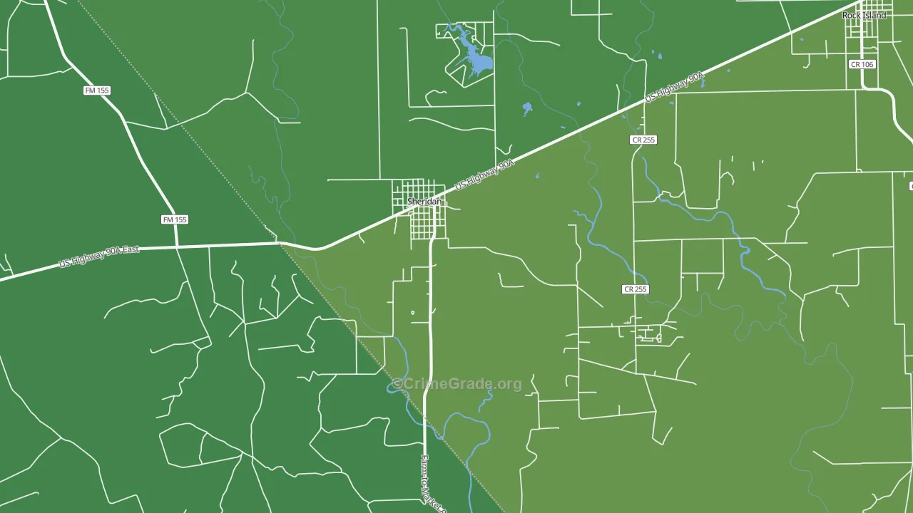 Sheridan, TX Map of Vehicle Theft Rates
