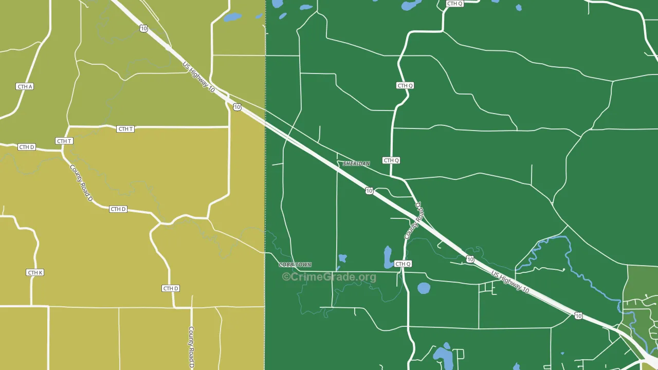 Sheridan, WI Map of Vehicle Theft Rates