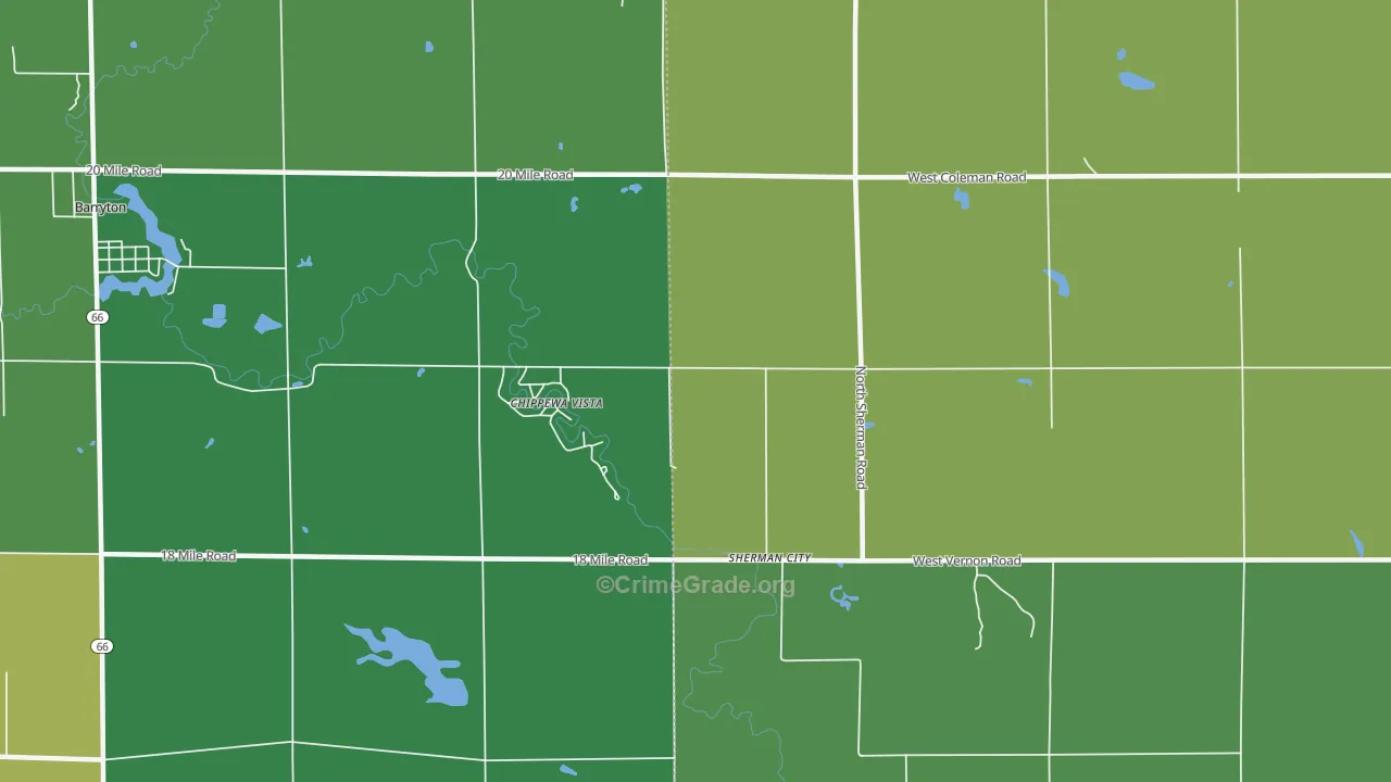 Sherman City, MI Map of Vehicle Theft Rates
