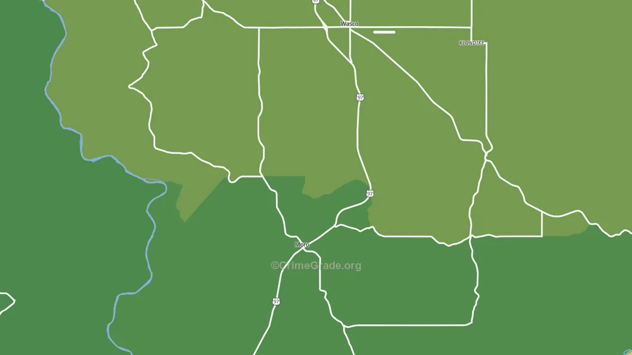 Sherman County, OR Map of Vehicle Theft Rates
