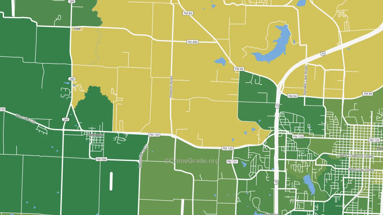 Sherman Junction, TX Map of Vehicle Theft Rates