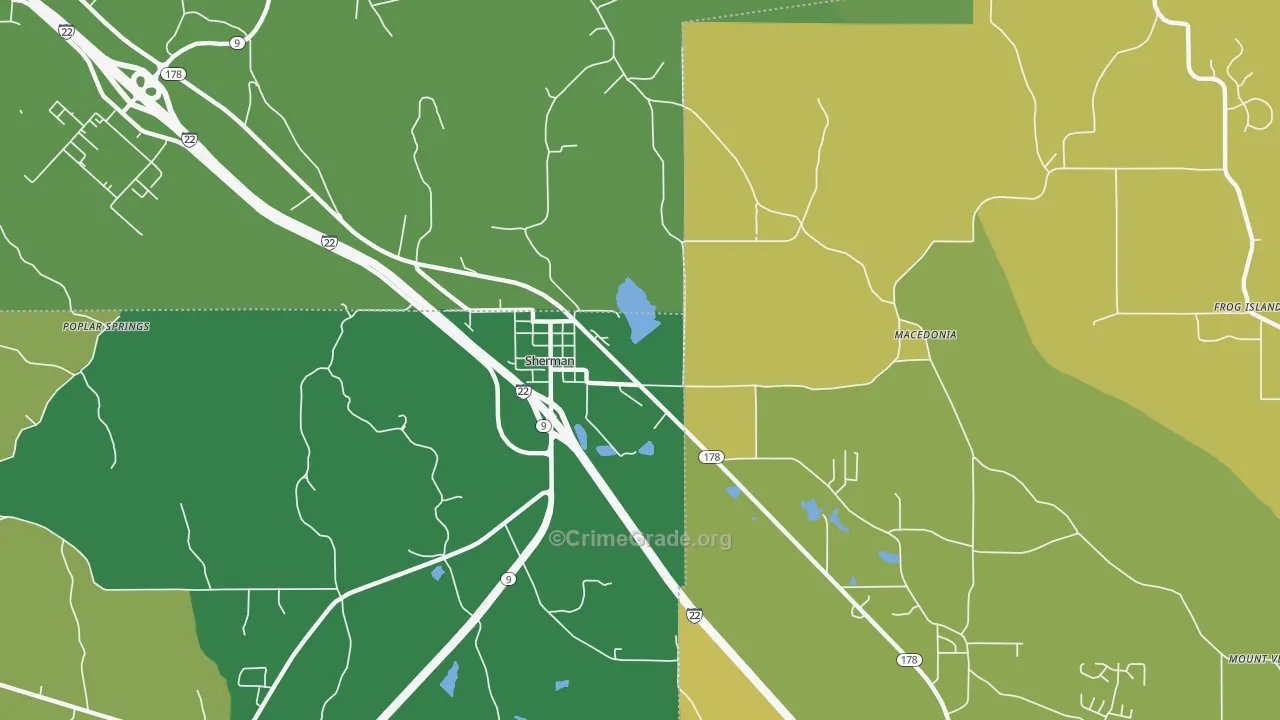 Sherman, MS Map of Vehicle Theft Rates