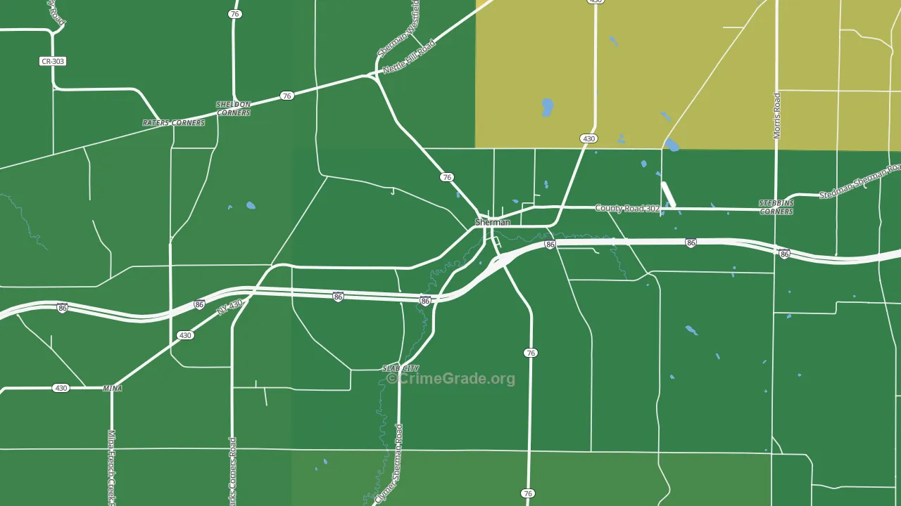 Sherman, NY Map of Vehicle Theft Rates
