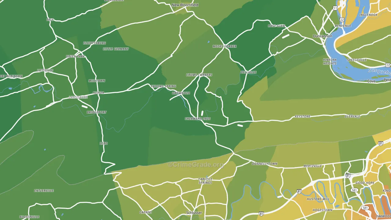 Shermans Dale, PA Map of Vehicle Theft Rates