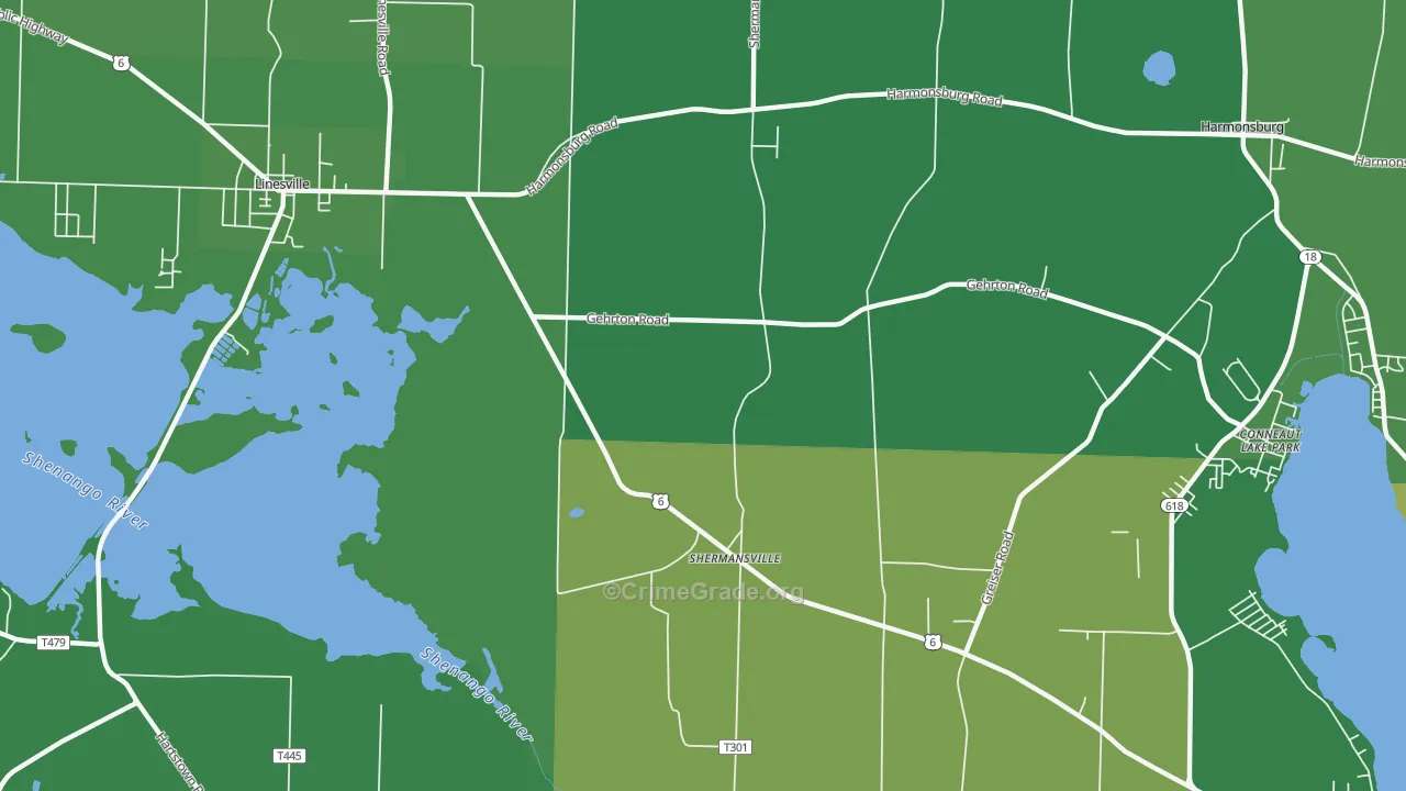 Shermansville, PA Map of Vehicle Theft Rates
