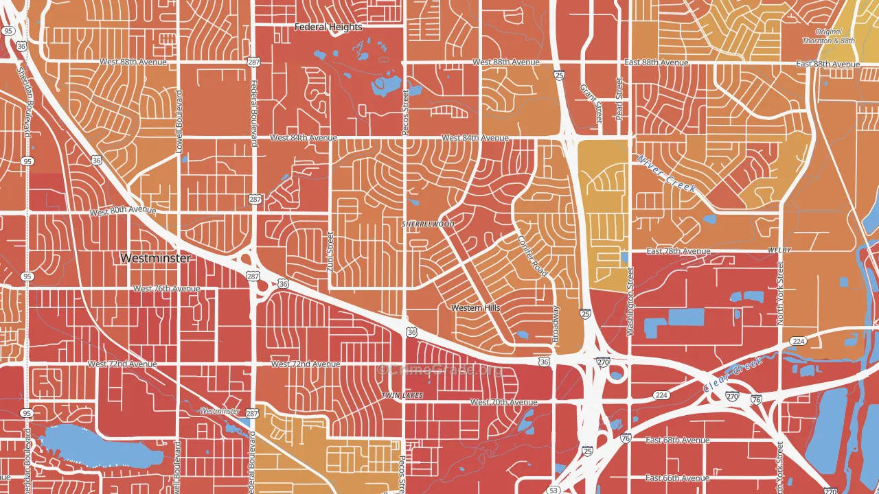 Sherrelwood, CO Map of Vehicle Theft Rates