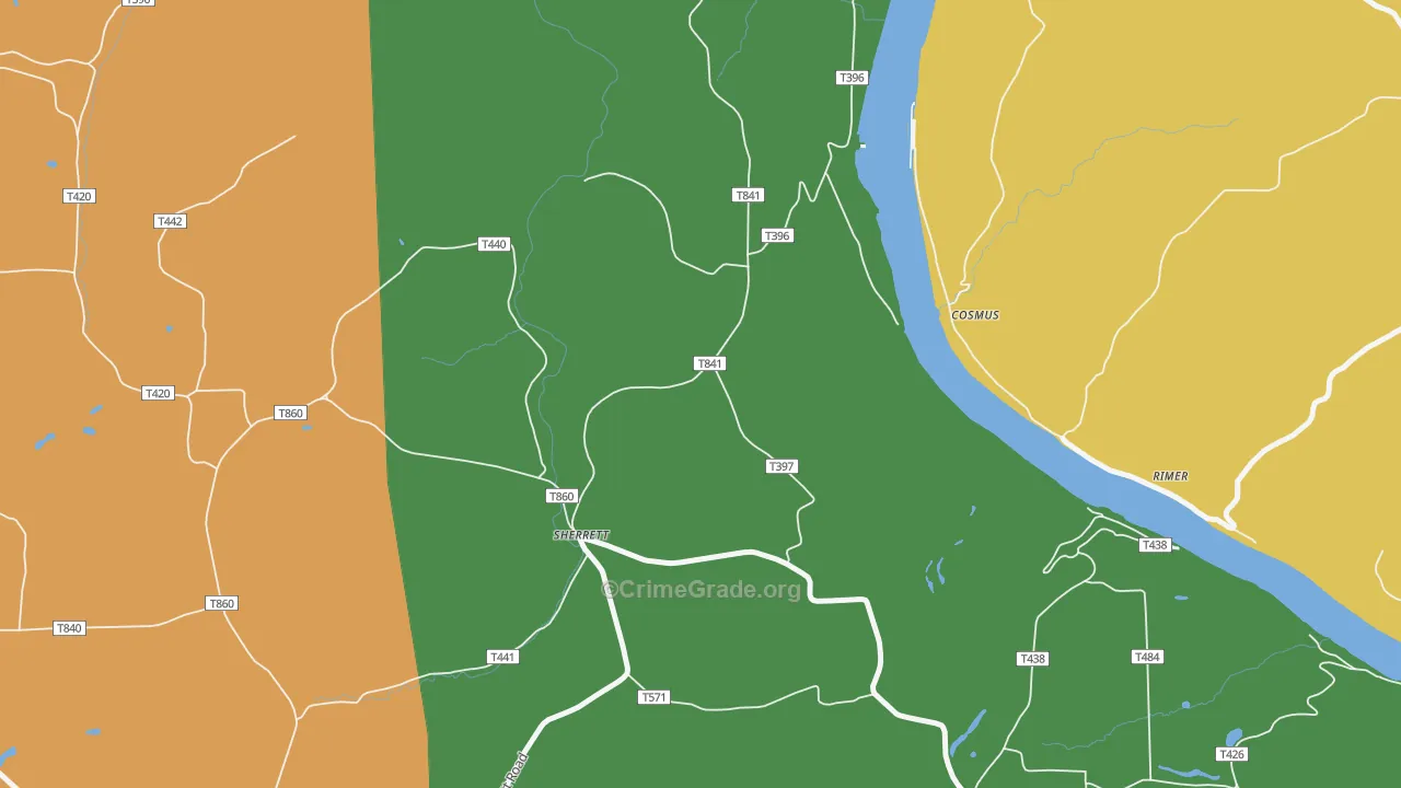 Sherrett, PA Map of Vehicle Theft Rates
