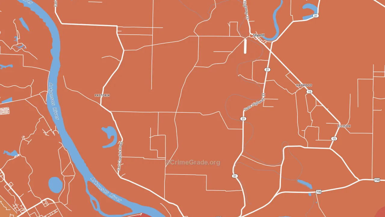 Sherrill, AR Map of Vehicle Theft Rates