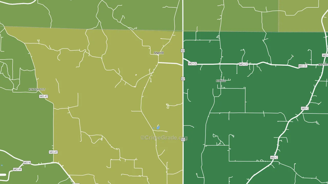 Sherrill, MO Map of Vehicle Theft Rates