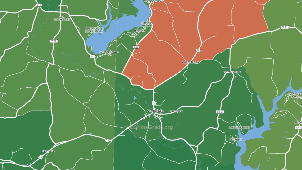 Sherrodsville, OH Map of Vehicle Theft Rates