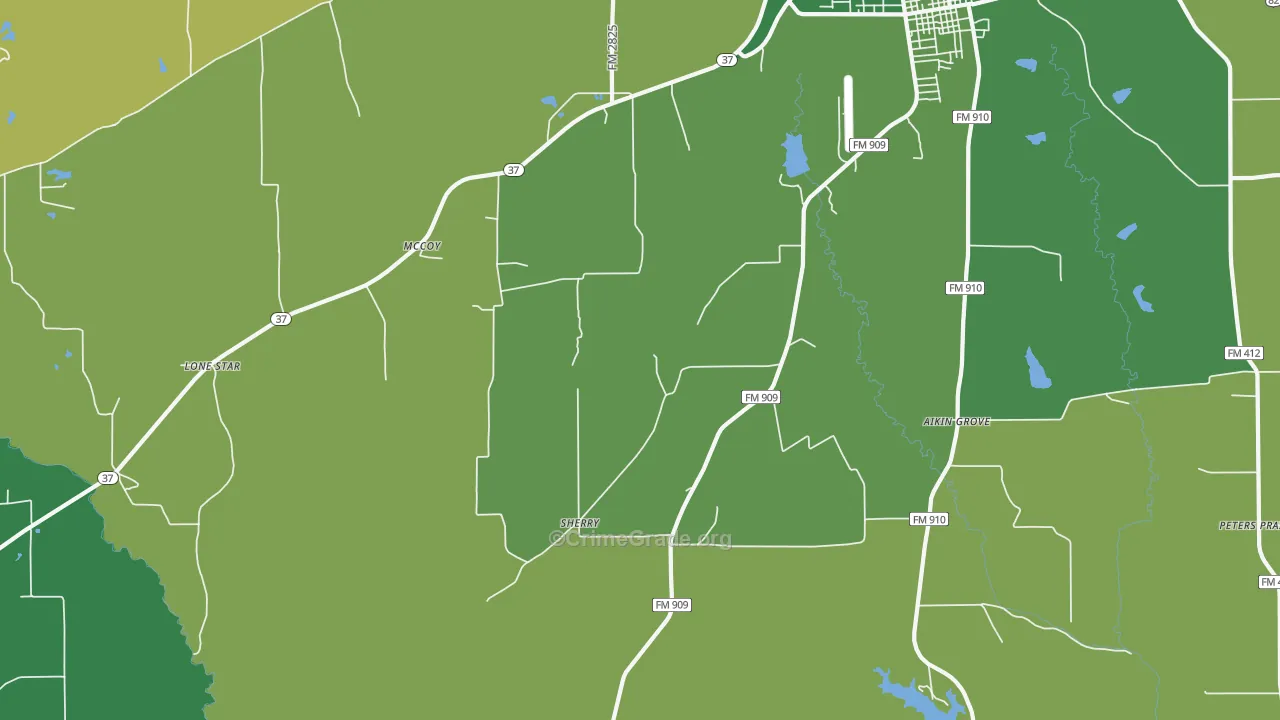Sherry, TX Map of Vehicle Theft Rates