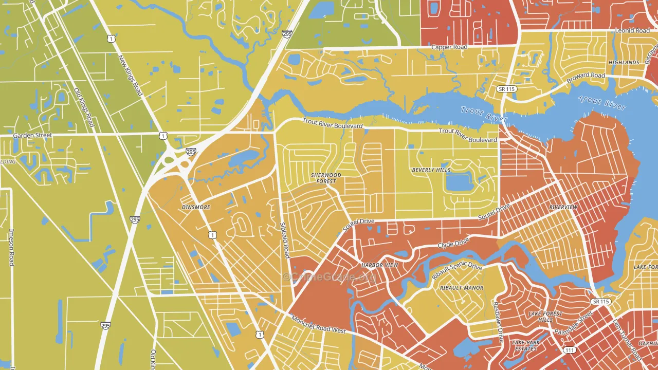 Sherwood Forest, Jacksonville, FL Map of Vehicle Theft Rates
