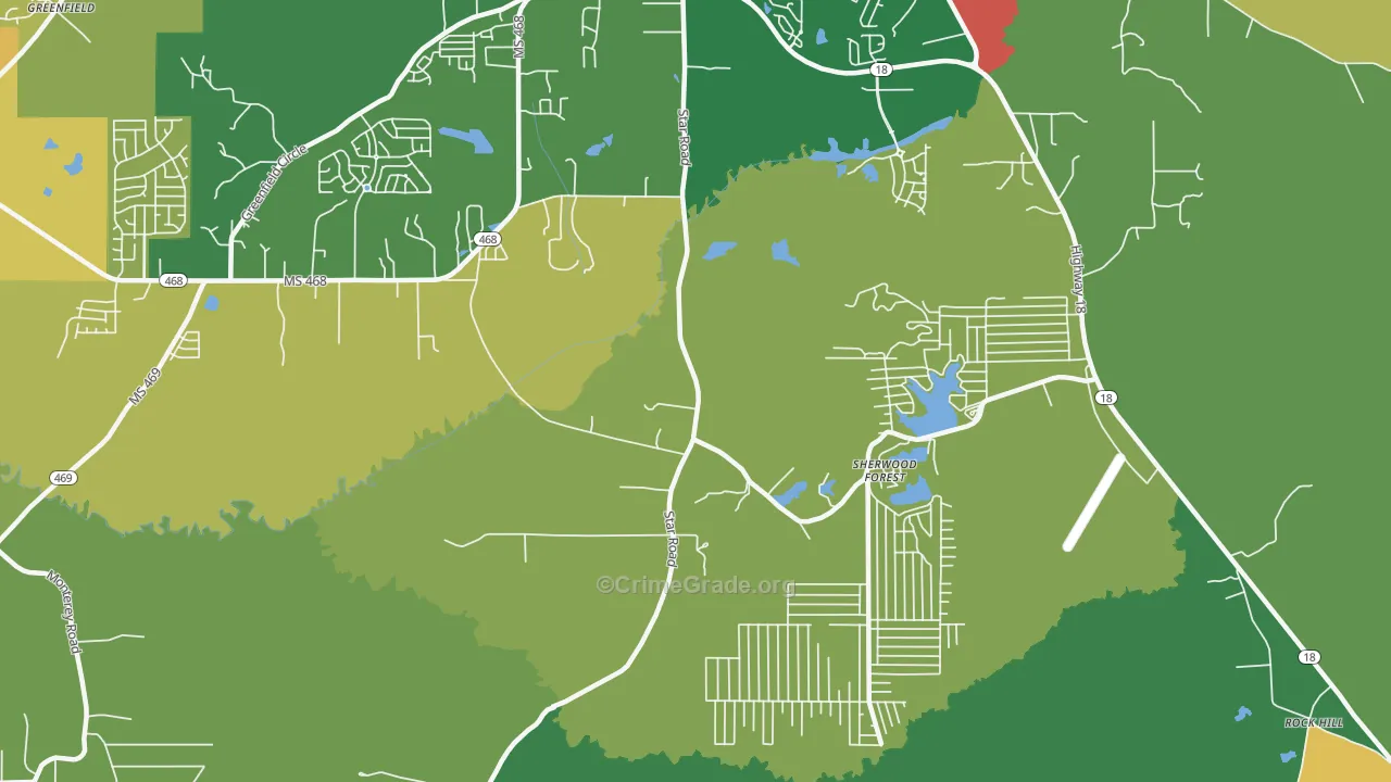 Sherwood Forest, MS Map of Vehicle Theft Rates