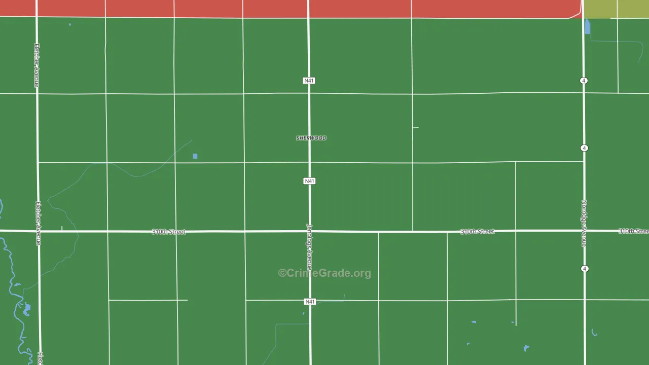 Sherwood, IA Map of Vehicle Theft Rates