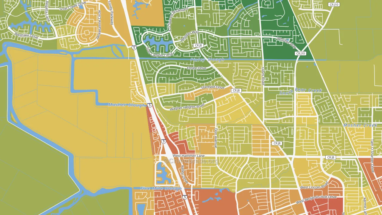 Sherwood Manor, Stockton, CA Map of Vehicle Theft Rates