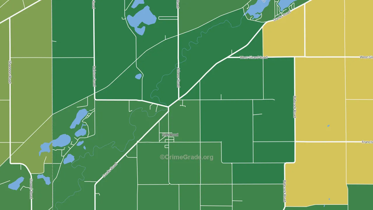 Sherwood, MI Map of Vehicle Theft Rates