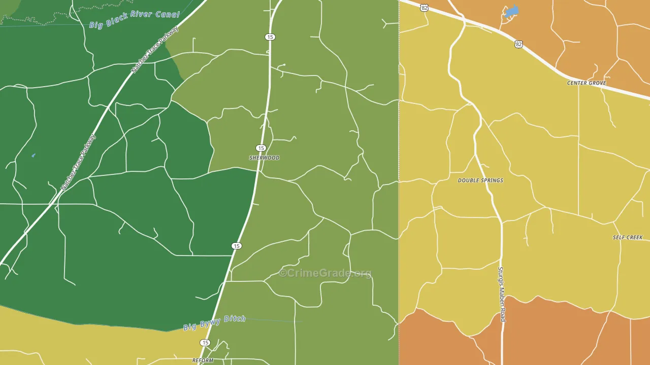 Sherwood, MS Map of Vehicle Theft Rates