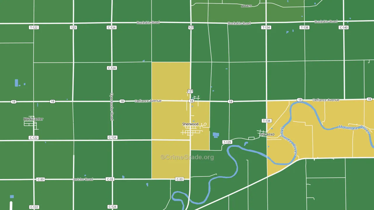Sherwood, OH Map of Vehicle Theft Rates